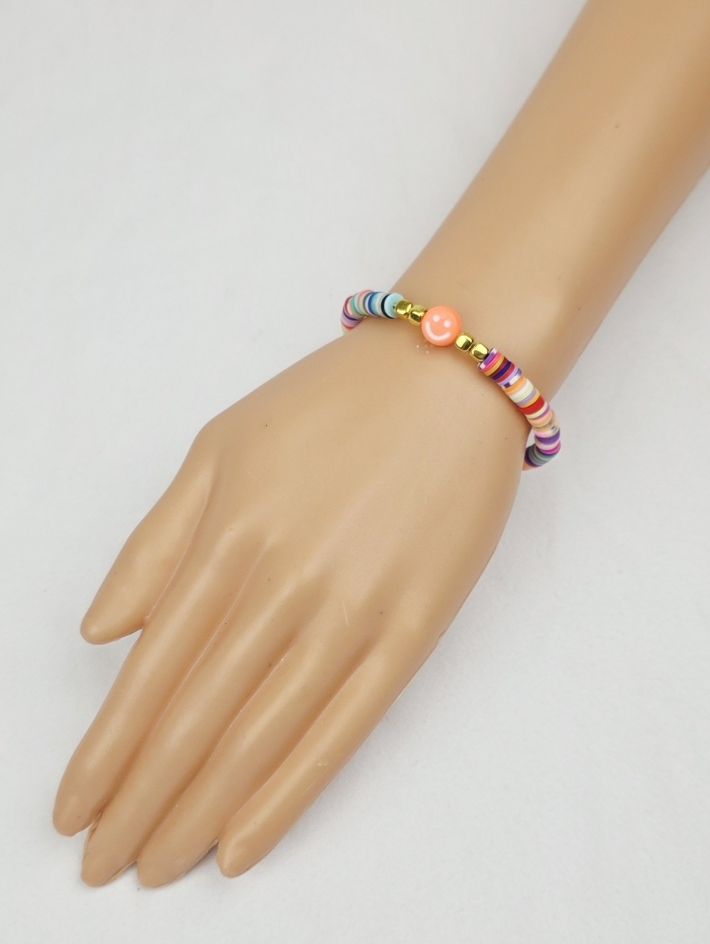 Handmade Clay Bead Multi Color Smiley Face  Bracelet